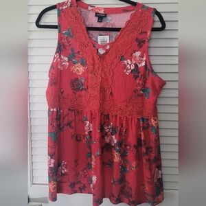 Red Lace and Floral Torrid Tank | Size 0 | Size 12 | Size Large | Brand New